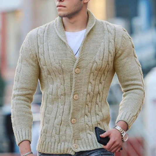 Herren Cardigan mit Schalkragen, Knöpfen und Zopfmuster in Uni-Farben
