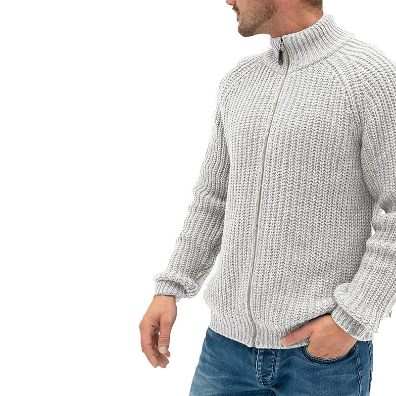 Herren Rollkragen-Strickjacke mit Reißverschluss, einfarbig