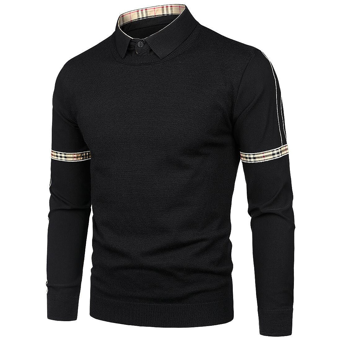 Herren Slim Patchwork Fake Two-Piece Strickpullover