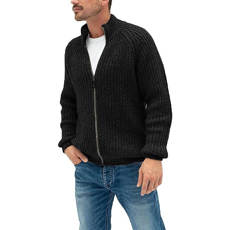 Herren Rollkragen-Strickjacke mit Reißverschluss, einfarbig
