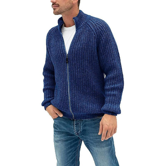 Herren Rollkragen-Strickjacke mit Reißverschluss, einfarbig