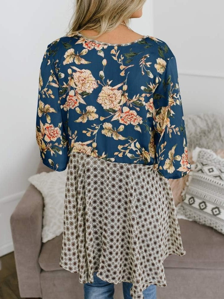 Damen Kimono mit Blumenmuster, Rüschenärmel, zum Binden, fließend, Boho, locker, als Überwurf