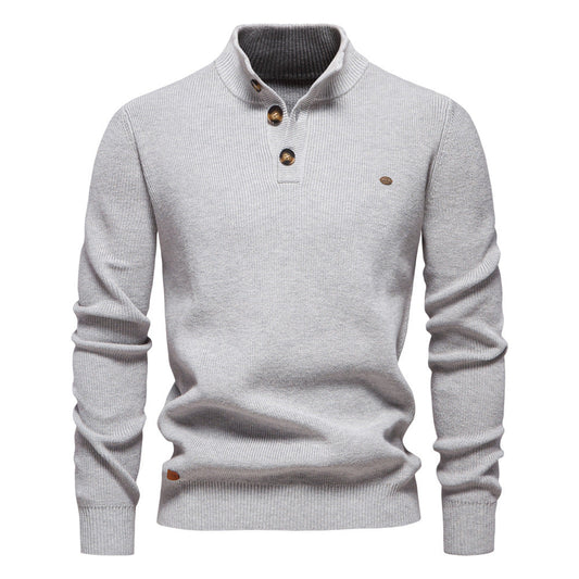 Herren Mock Neck Button-Up Pullover aus Baumwolle