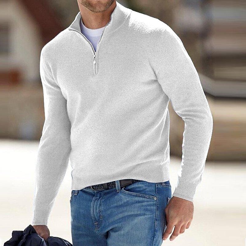 Herren Pullover Strick Einfarbig Stehkragen Halb Reißverschluss Pullover