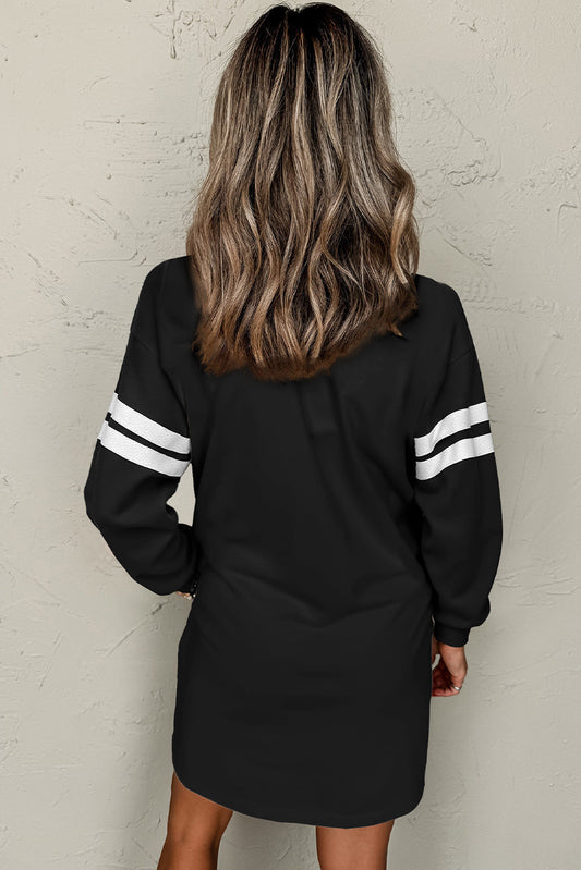 Black Preppy Striped Sleeve Loose Mini Dress