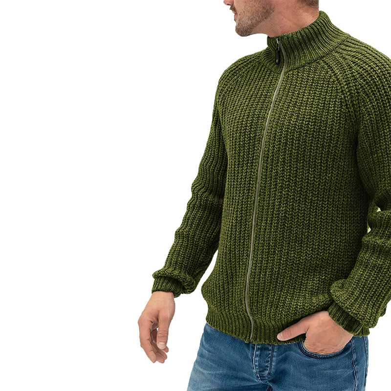 Herren Rollkragen-Strickjacke mit Reißverschluss, einfarbig