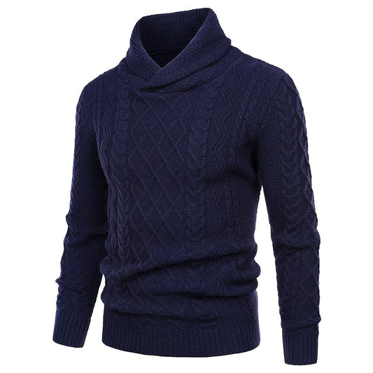 Herren Schalkragen Zopfmuster Freizeit Slim Fit Langarm Pullover