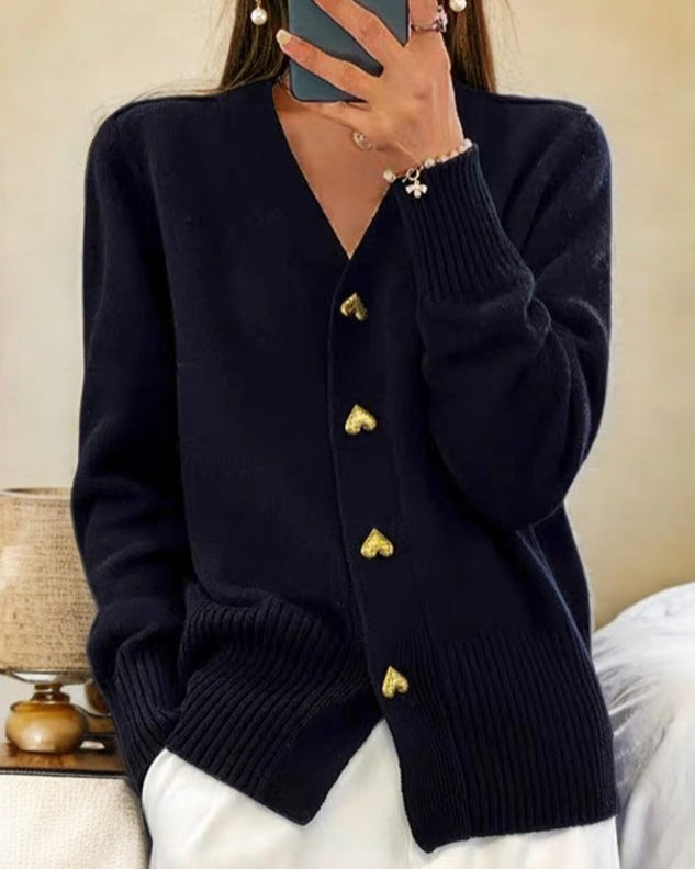Damen Elegante Strickjacke mit Herzknöpfen