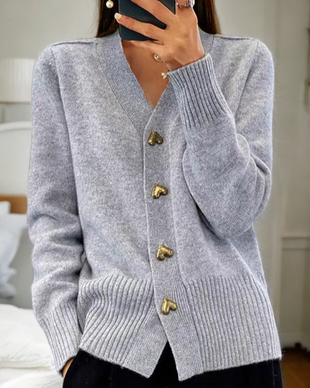 Damen Elegante Strickjacke mit Herzknöpfen